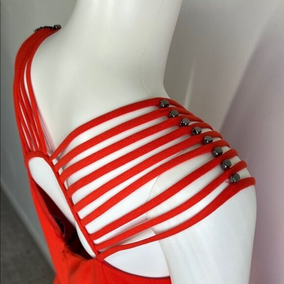 Halston Heritage Women's Multi Strap Sleeve V-Neck Gown with Flowy Skirt Size 4 - Picture 11 of 12